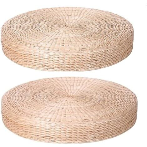 Set of 2 Extra Large Floor Cushions, Round Straw Padded Floor Cushions for Outdoor Seating, Diameter: 60cm (23.6in).
