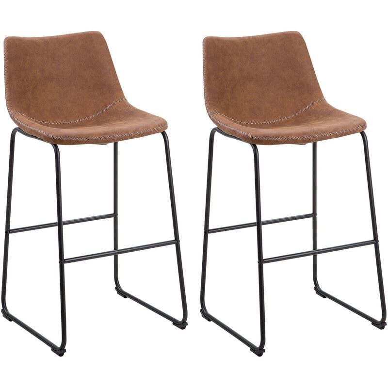 Set of 2 Bar Stools Fabric Breakfast Bar and Kitchen Retro Armless Brown Franks