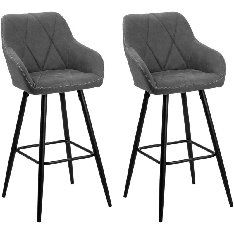 Beliani - Modern Bar Stool Set of 2 Padded Seat With Arms Metal Legs Grey Darien