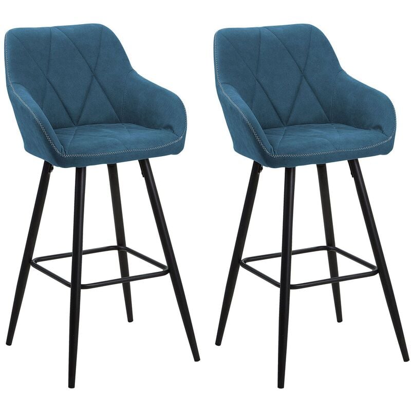 Beliani - Modern Bar Stool Set of 2 Padded Seat With Arms Metal Legs Blue Darien