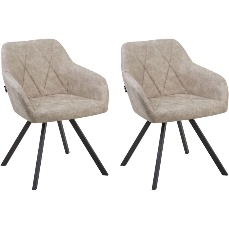 Beliani - Modern Fabric Dining Chairs Set of 2 Padded Seat Black Metal Legs Beige Monee