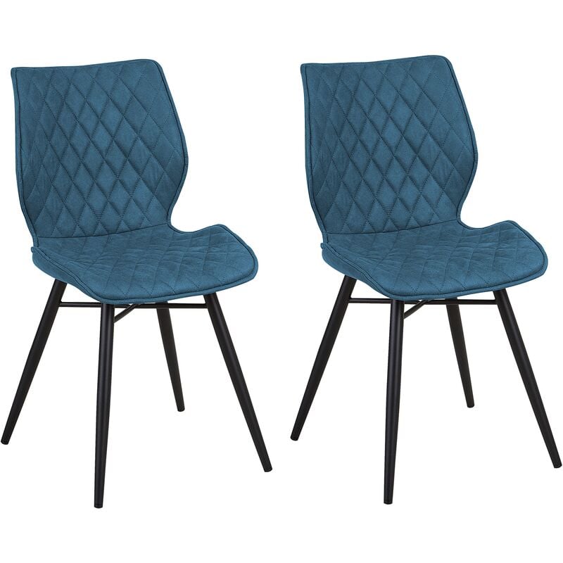 Beliani - Retro Set of 2 Fabric Dining Chairs Metal Legs Quilted Armless Blue Lisle