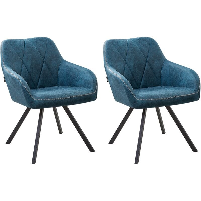 Beliani - Modern Fabric Dining Chairs Set of 2 Padded Seat Black Metal Legs Blue Monee