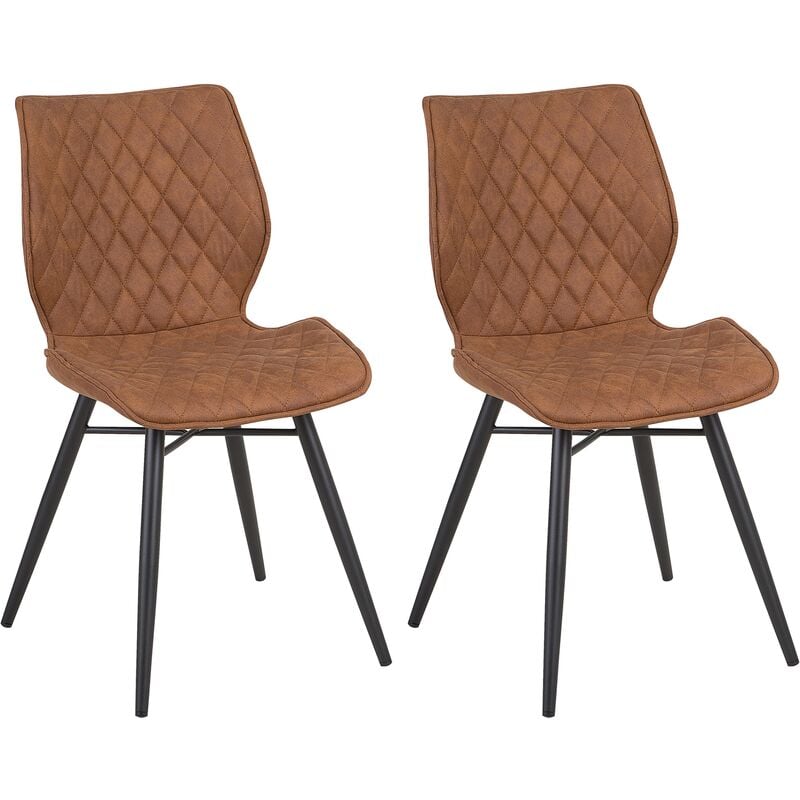 Beliani - Retro Set of 2 Fabric Dining Chairs Metal Legs Quilted Armless Brown Lisle