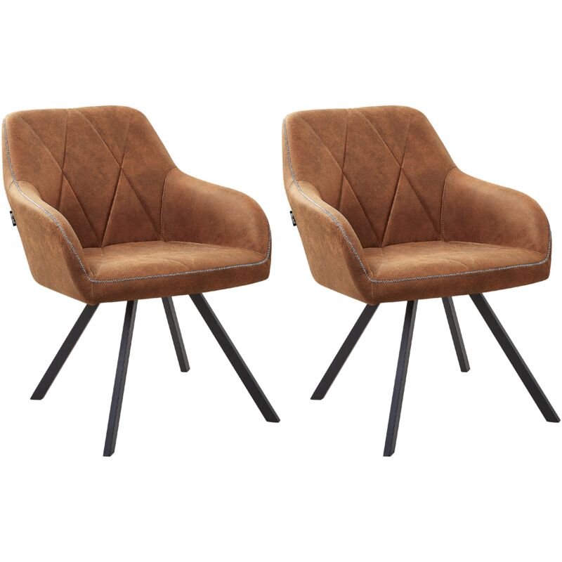 Beliani - Modern Fabric Dining Chairs Set of 2 Padded Seat Black Metal Legs Brown Monee