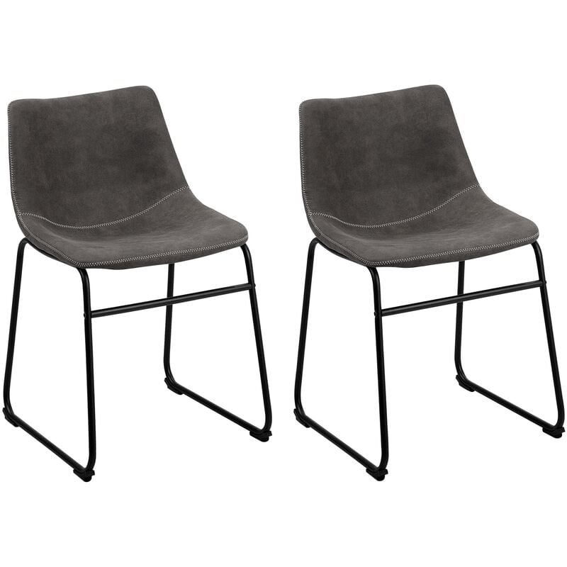 Dining Chairs Set of 2 Fabric Sled Base Armless Kitchen Retro Grey Batavia