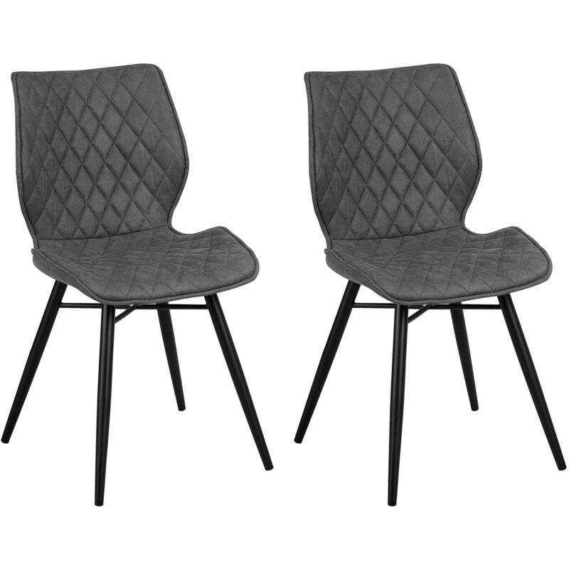 Beliani - Retro Set of 2 Fabric Dining Chairs Metal Legs Quilted Armless Grey Lisle