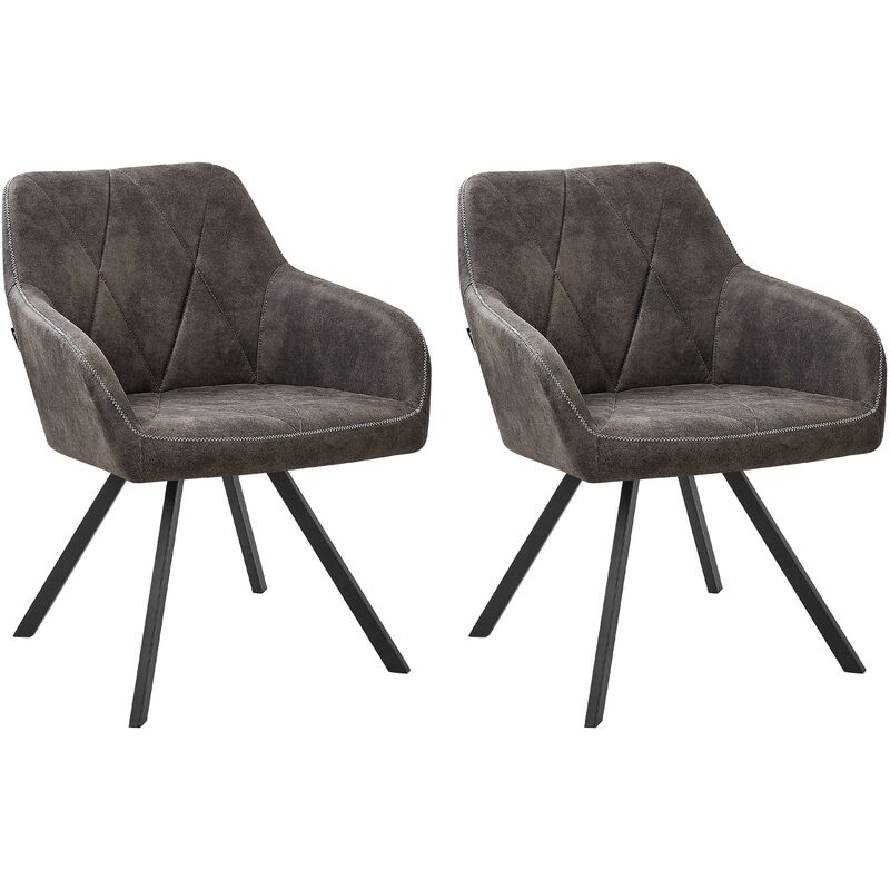 Beliani - Modern Fabric Dining Chairs Set of 2 Padded Seat Black Metal Legs Grey Monee