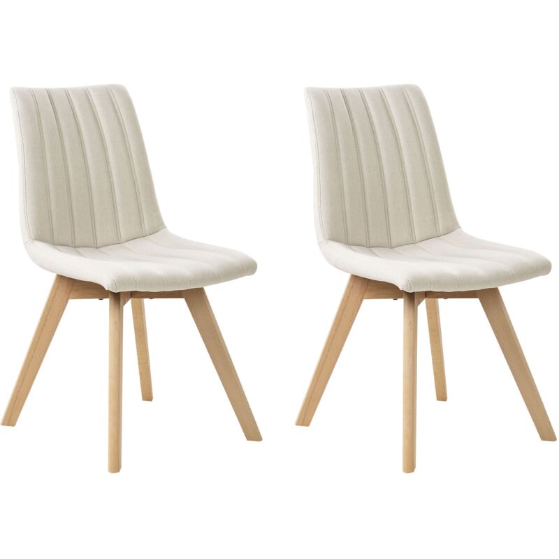 Beliani - Set Of 2 Fabric Dining Chairs Polyester Light Solid Wood Legs Off-white Calgary