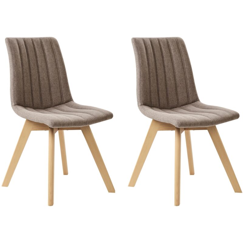 Beliani - Set Of 2 Fabric Dining Chairs Polyester Light Solid Wood Legs Brown Calgary