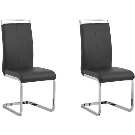 Set of 2 Faux Leather Black Cantilever Dining Chairs Greedin - Black