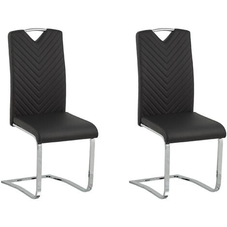 Set of 2 Faux Leather Cantilever Dining Chairs Black Picknes - Black