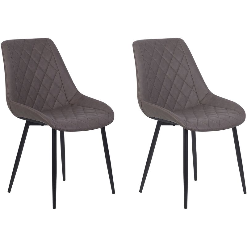 Set of 2 Modern Faux Leather Dining Chairs Iron Powder Coated Legs Armless Dark Brown Maribel