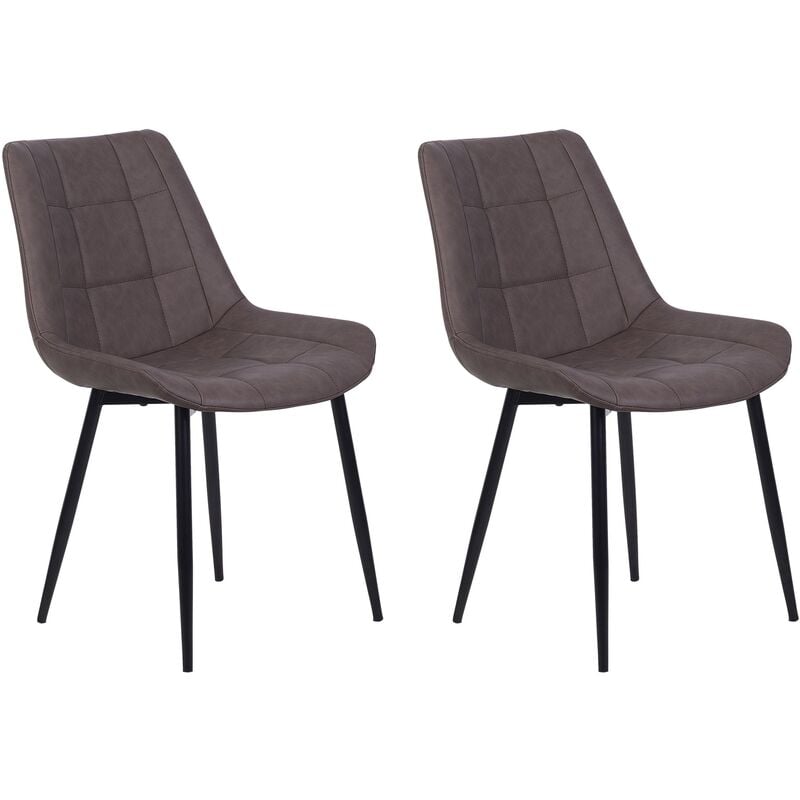 Set of 2 Modern Faux Leather Dining Chairs Powder Coated Iron Black Legs Dark Brown Melrose ii