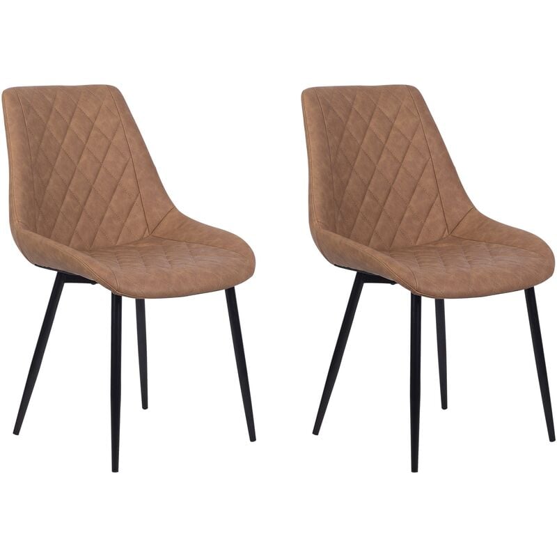 Set of 2 Modern Faux Leather Dining Chairs Iron Powder Coated Legs Armless Brown Maribel