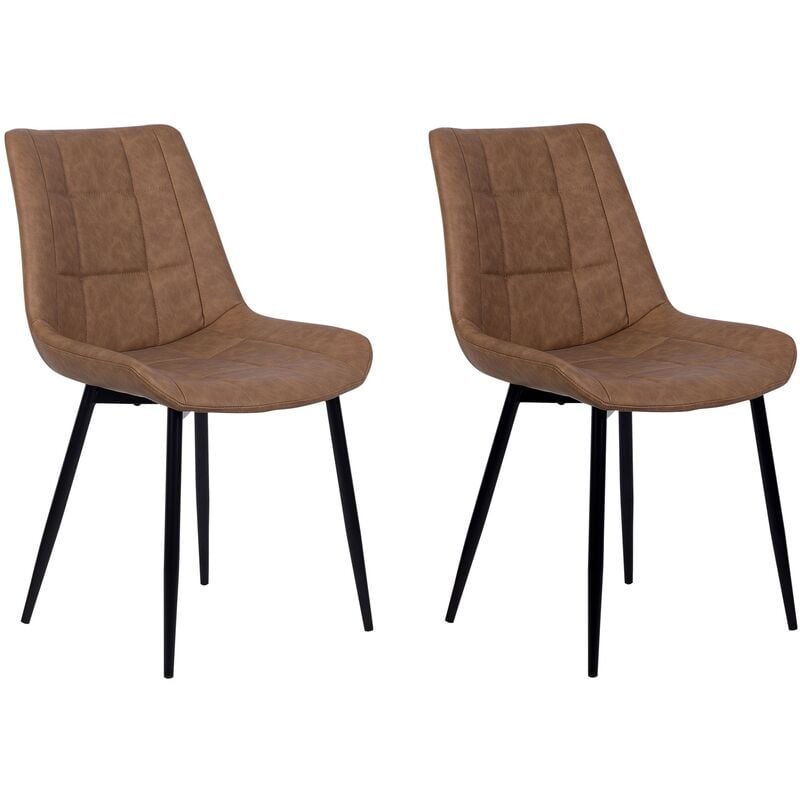 Set of 2 Modern Faux Leather Dining Chairs Powder Coated Iron Black Legs Brown Melrose ii