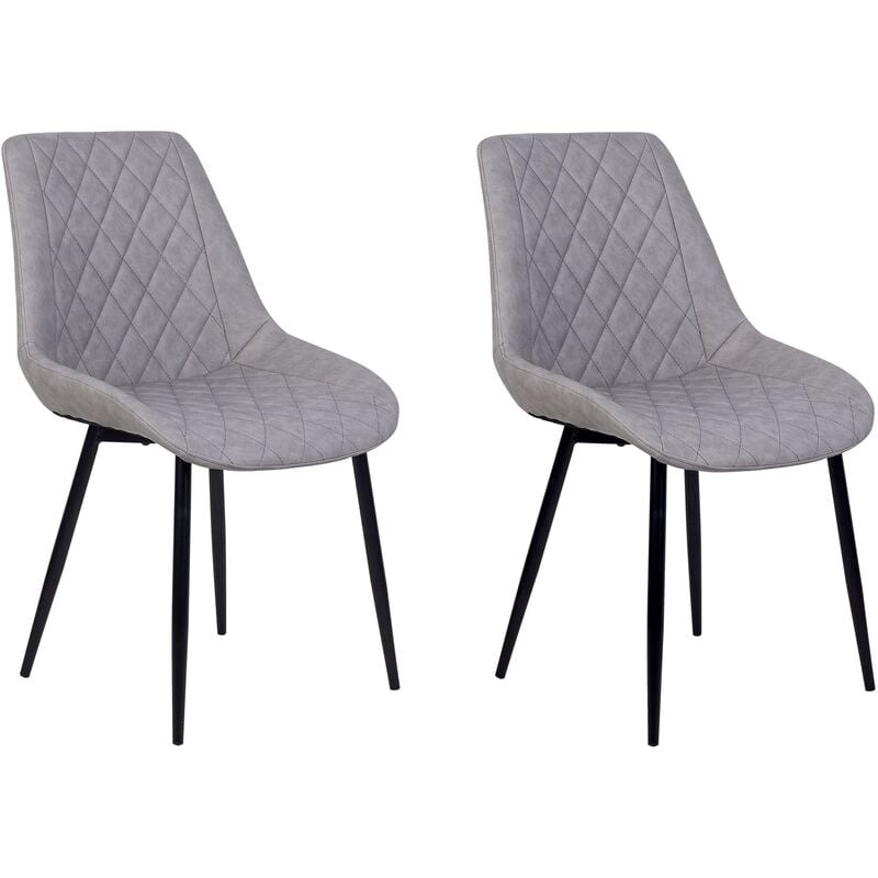 Beliani - Set of 2 Modern Faux Leather Dining Chairs Iron Powder Coated Legs Armless Grey Maribel