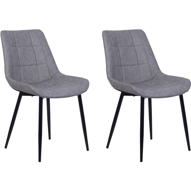 Set of 2 Modern Faux Leather Dining Chairs Powder Coated Iron Black Legs Grey Melrose ii