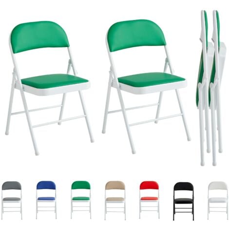 Set of 2 Faux Leather Foldable Chair with Metal Frame and Padded Seat GREEN