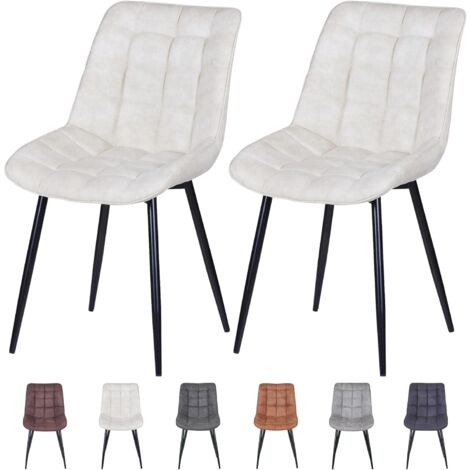 set of 2 Faux Matte Suede Leather Dining Chairs with Padded Seat and Metal Legs ALBA BEIGE