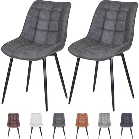 set of 2 Faux Matte Suede Leather Dining Chairs with Padded Seat and Metal Legs ALBA GREY