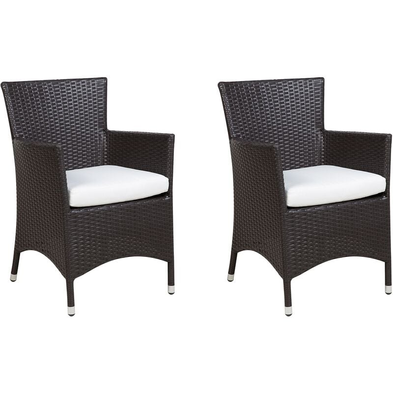 Beliani - Set of 2 Modern Faux Rattan Outdoor Garden Dining Chairs Brown Wicker Italy