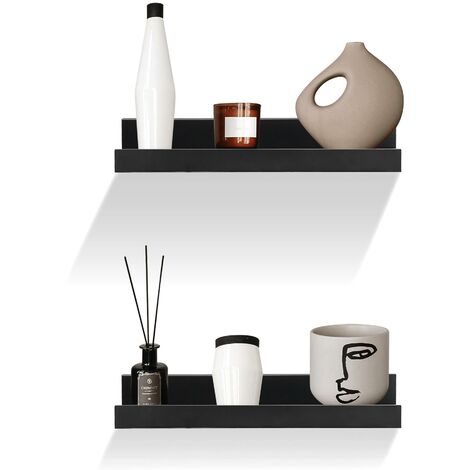 Set of 2 Floating Wall Shelves Picture Ledge Display Racks Book Hanging Shelf (Black, 30 x 10 x 5 cm)