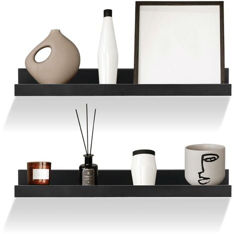 Set of 2 Floating Wall Shelves Picture Ledge Display Racks Book Hanging Shelf (Black, 45 x 10 x 5 cm)