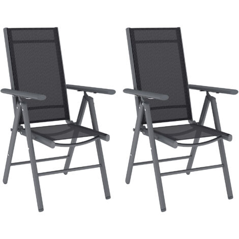 Set of 2 Folding Chair, Aluminium Frame Outdoor Camping Chairs with Breathable Mesh Back and Seat, Garden Chair Set with Armrests for Balcony, Dark Grey