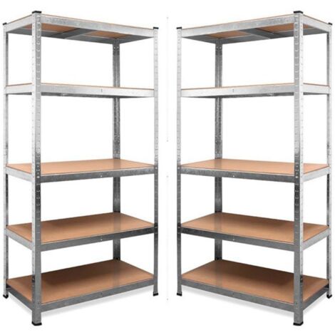 Set of 2 Garage Shelving 90cm Wide & 180cm High Heavy Duty 5 Tier Multipurpose Metal Racking Unit / Warehouse Shelving Storage