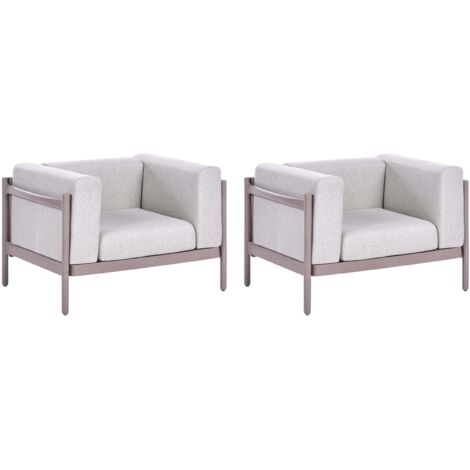 Set of 2 Garden Armchairs Taupe Synthetic Frame Outdoor 2 Chairs Set with Cushions Modern Style FERRETTI