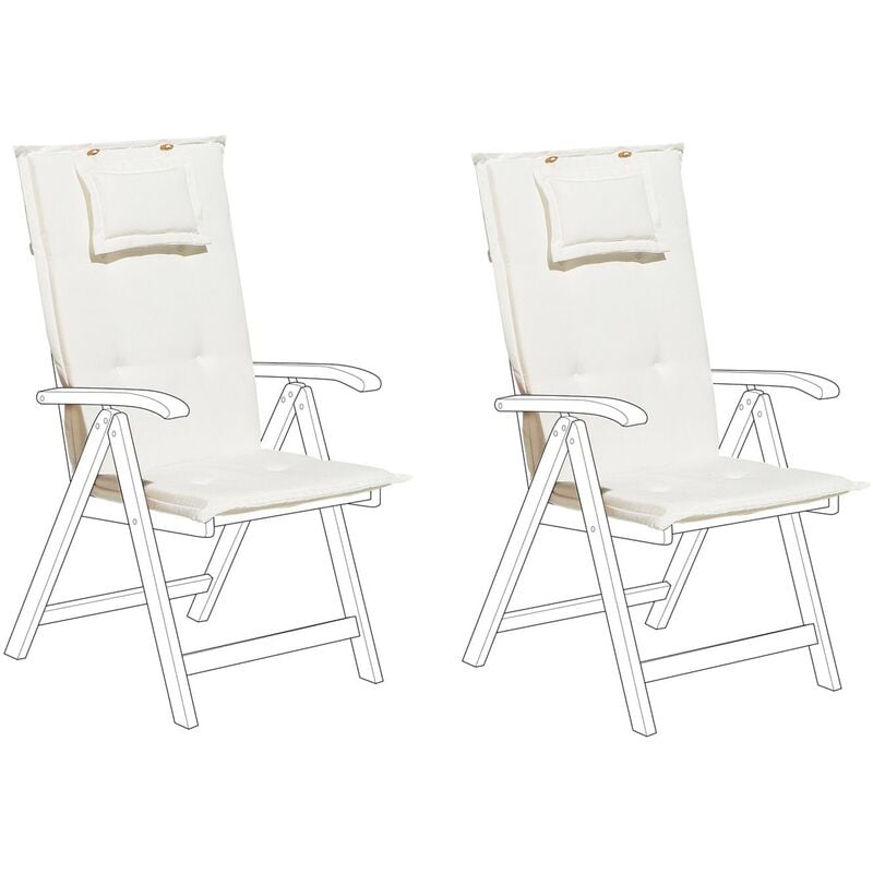 Set of 2 Outdoor Seat/Back Cushion Padded with Headrest Pad Off-White Toscana