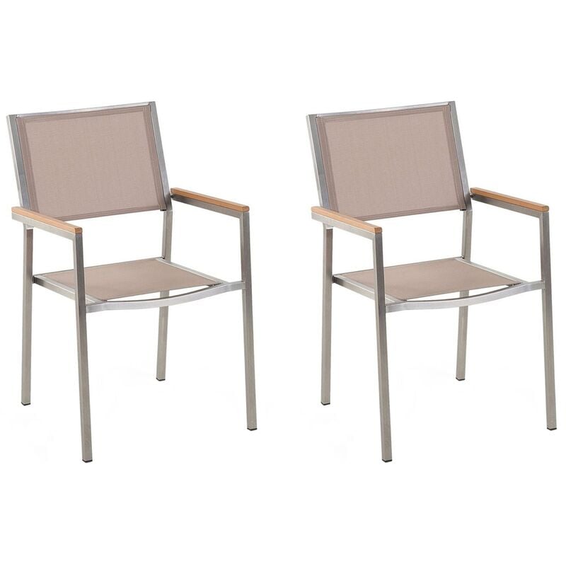 Beliani - Set of 2 Modern Outdoor Garden Dining Chairs Fabric Steel Frame Beige Grosseto