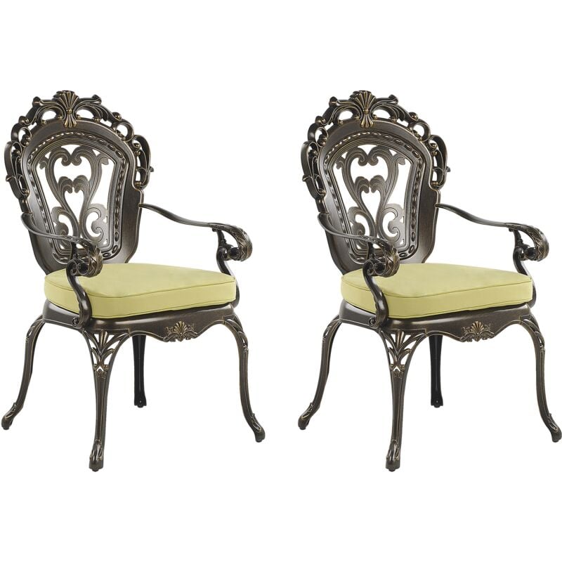 Set of 2 Vintage Garden Outdoor Dining Chairs Brown Aluminium with Pads Sapri