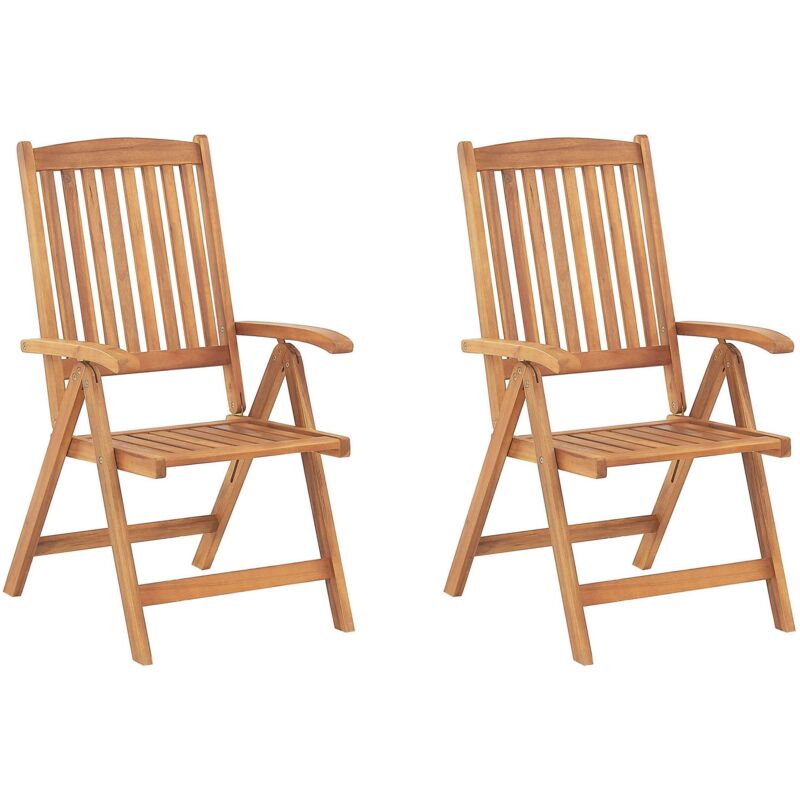 Beliani - Rustic Set Of 2 Garden Chairs Light Acacia Wood Folding Bistro Seats Java