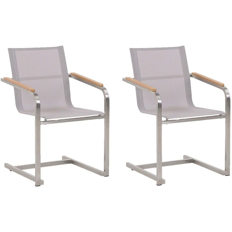 Beliani - Set Of 2 Outdoor Garden Chairs Steel Frame Cantilever Design Beige Seat Cosoleto