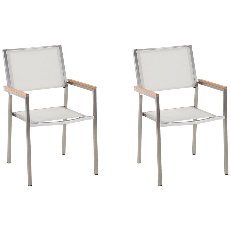 Set of 2 Modern Outdoor Garden Dining Chairs Fabric Steel Frame White Grosseto