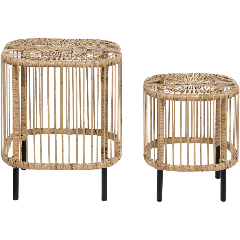 Set Of 2 Garden Coffee Tables Rattan Iron Uv Weather Stain Resistant Boho Outdoor Indoor Handmade Natural Cesantico - Natural