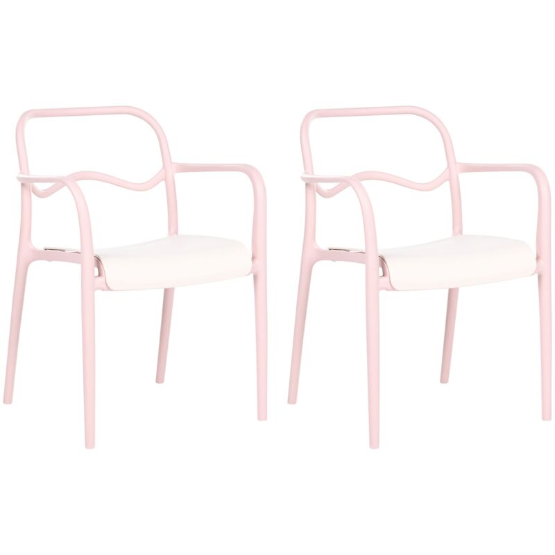 Beliani Set Of 2 Garden Dining Chairs Pastel Pink Plastic Stackable Retro Style All-weather Thasos