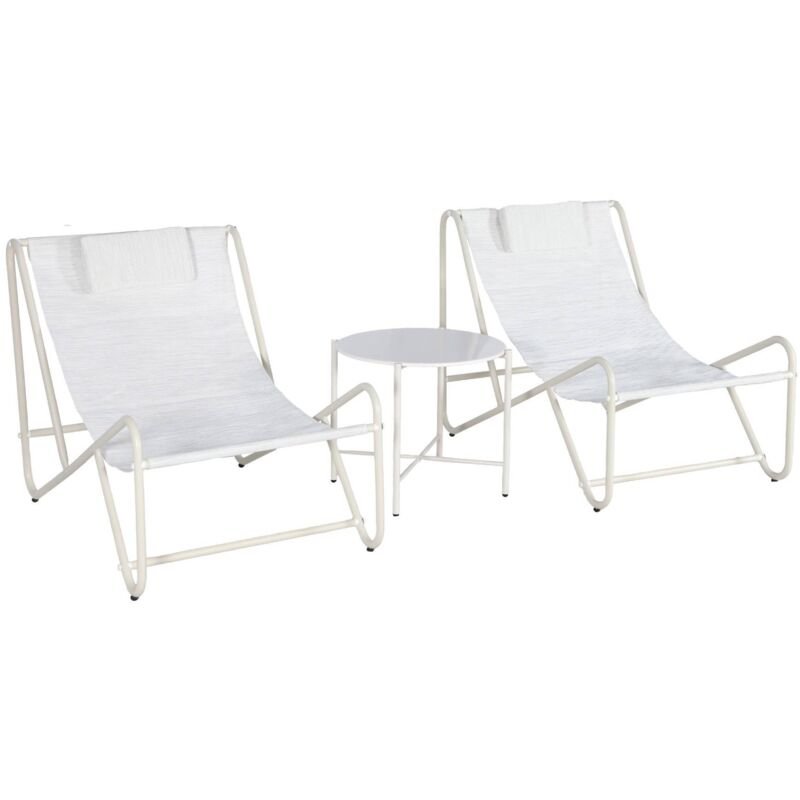 Sweeek Set Of 2 Garden Lounge Chairs With Round Steel Table Beige 101x76x66 Cm - Salina