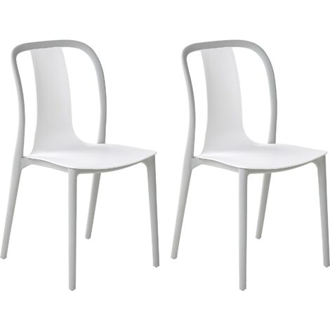 Set of 2 Garden Outdoor Chairs White and Grey Synthetic Stacking Armless Spezia
