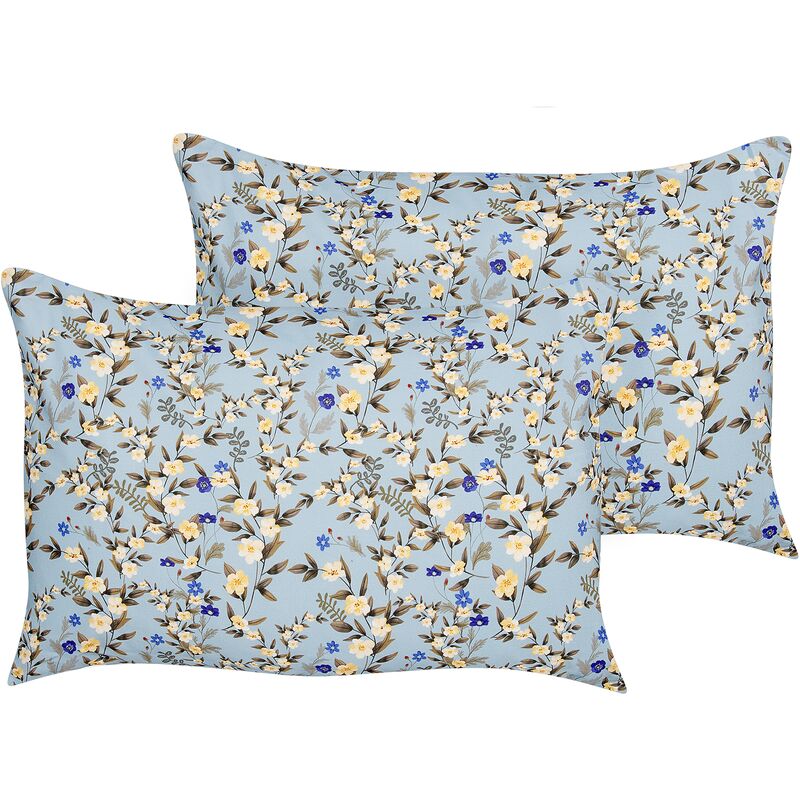 Beliani - Set of 2 Garden Outdoor Throw Pillows Scatter Cushions Rectangular Floral Print Motif 40 x 60 cm Blue Valloria - Blue