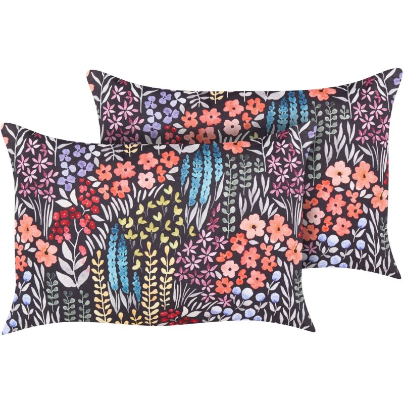 Beliani Set Of 2 Outdoor Cushions Castelaro Floral Pattern 40 X 60 Cm Multicolour