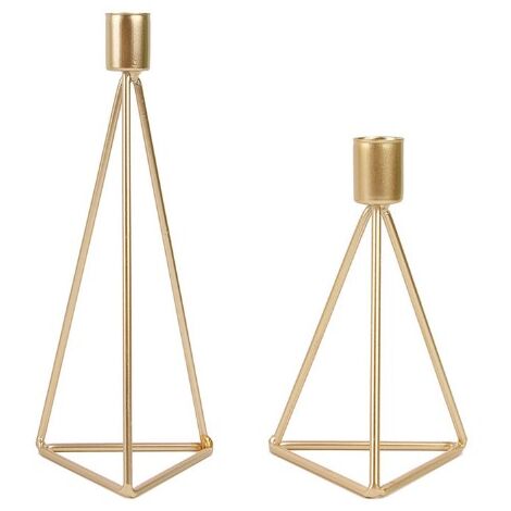 Set of 2 Geometric Metal Gold Candle Holders Candelabra Candlesticks, Candle Holders of Different Sizes, Vintage Candle Holder for Wedding Table Decoration,