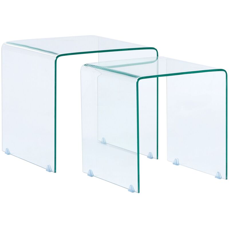 Beliani Set Of 2 Side Tables Kendall Tempered Glass Transparent