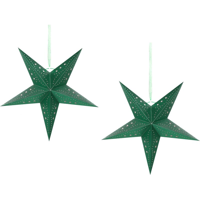 Set of 2 Glitter Paper led Stars Hanging Christmas Decor 45 cm Green Motti - Green