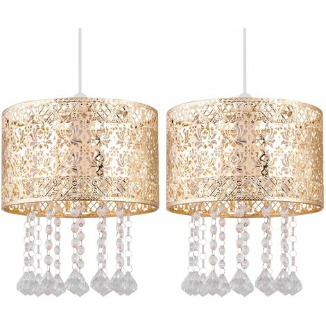 main image of "Set of 2 Gold Cut Out Jewelled Easy Fit Light Shades"