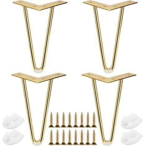 Set of 2 Gold Furniture Legs, 20cm Hairpin Table Legs with Screws and Protective Feet, Gold Metal Table Legs, Coffee Table Legs, Furniture Legs for Office, Cabinet, DIY Projects