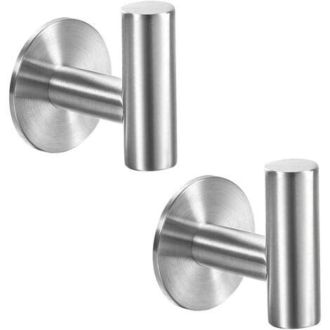 Set of 2 Gold Stainless Steel Adhesive Hooks for Towels, Bathrobe, Hat, Sponges, Keys - Kitchen Door, Bedroom, Bathroom (Silver)