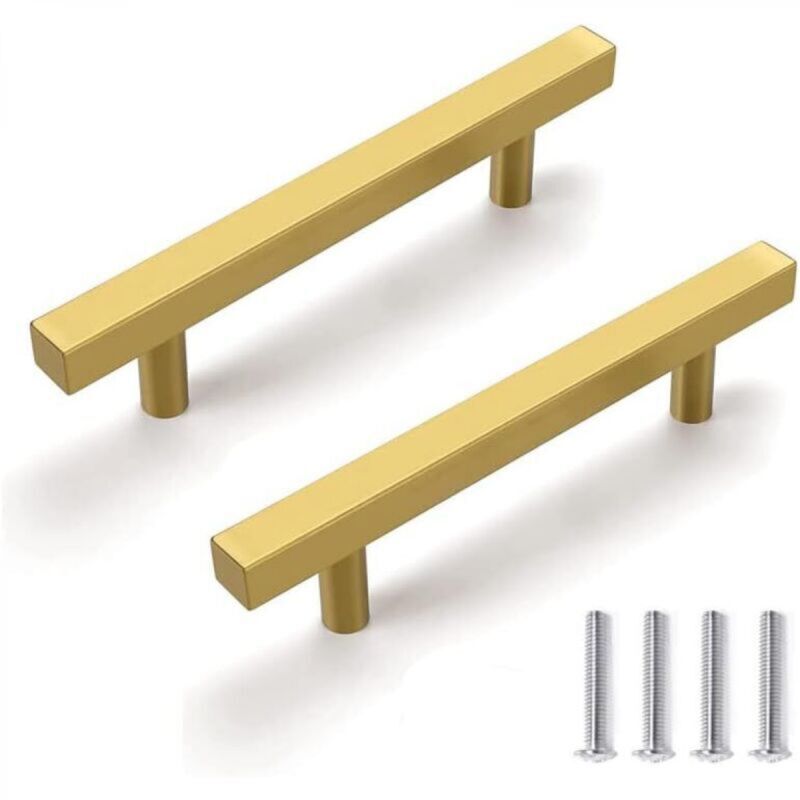Set of 2 gold stainless steel kitchen cabinet handles, modern and simple style, 96 mm
